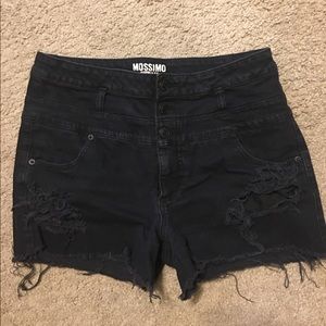 Black high waisted distressed jean shorts